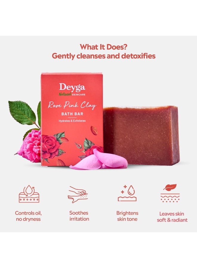 Deyga Rose Pink Clay Bath Bar | Brightens & Softens The Skin | Organic Handmade Soap  (125 g) - Image 2